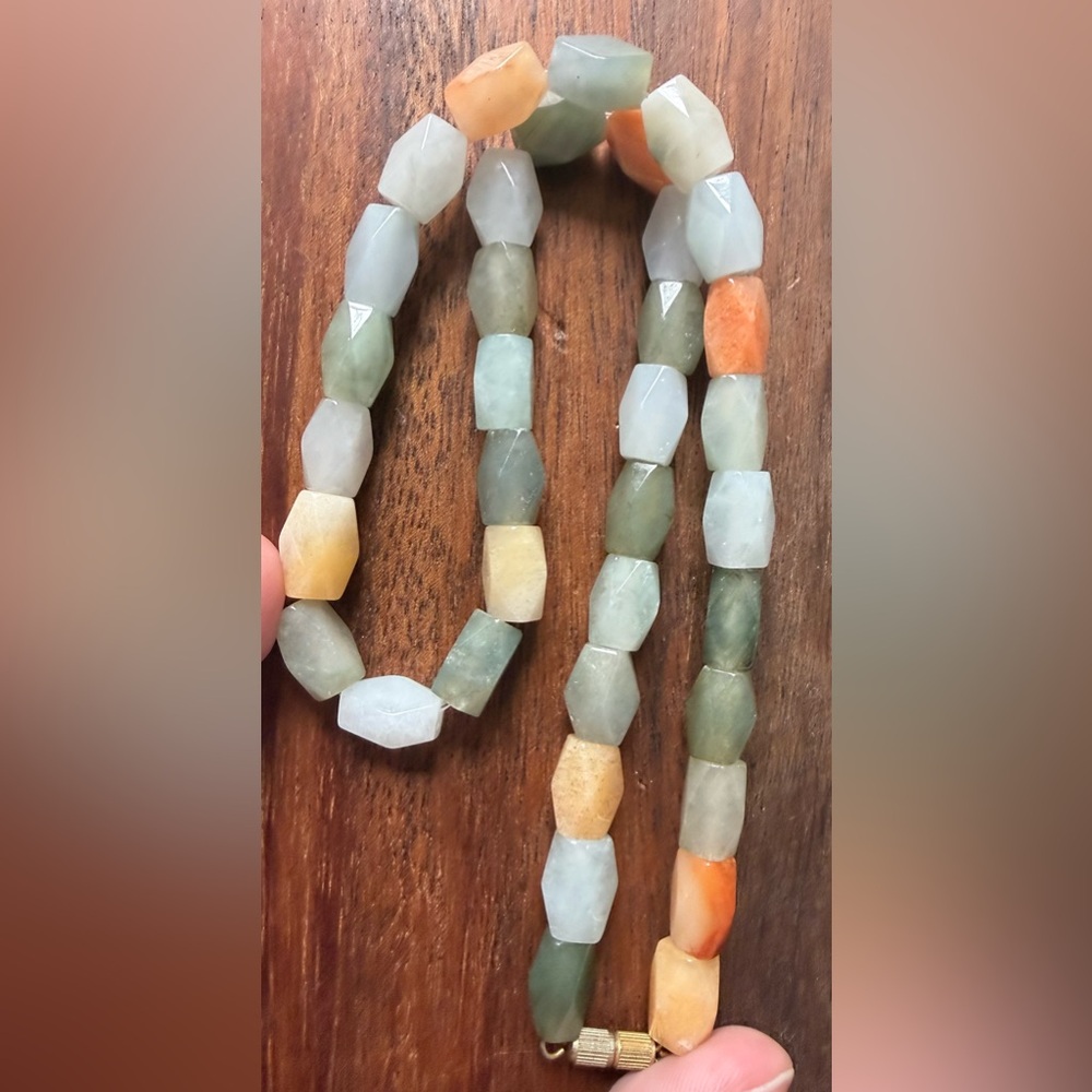 VTG Gemstone Stone Beaded Necklace Multicolor 17” Earth Tone